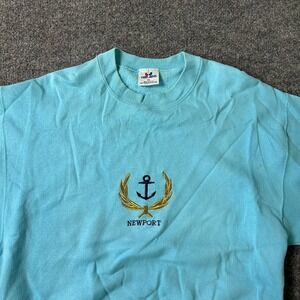 Tee Jays Sweatshirt Mens Size XL Blue USA Newport Anchor Crest Embroidered Vtg